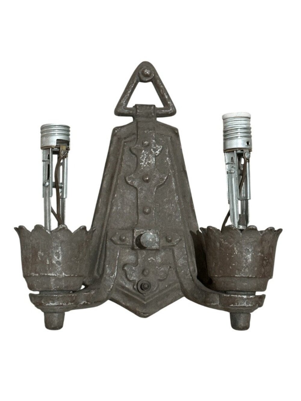 Antique Ghotic Revival Style Hamered 2 Arm Wired Wall Sconce for Repair